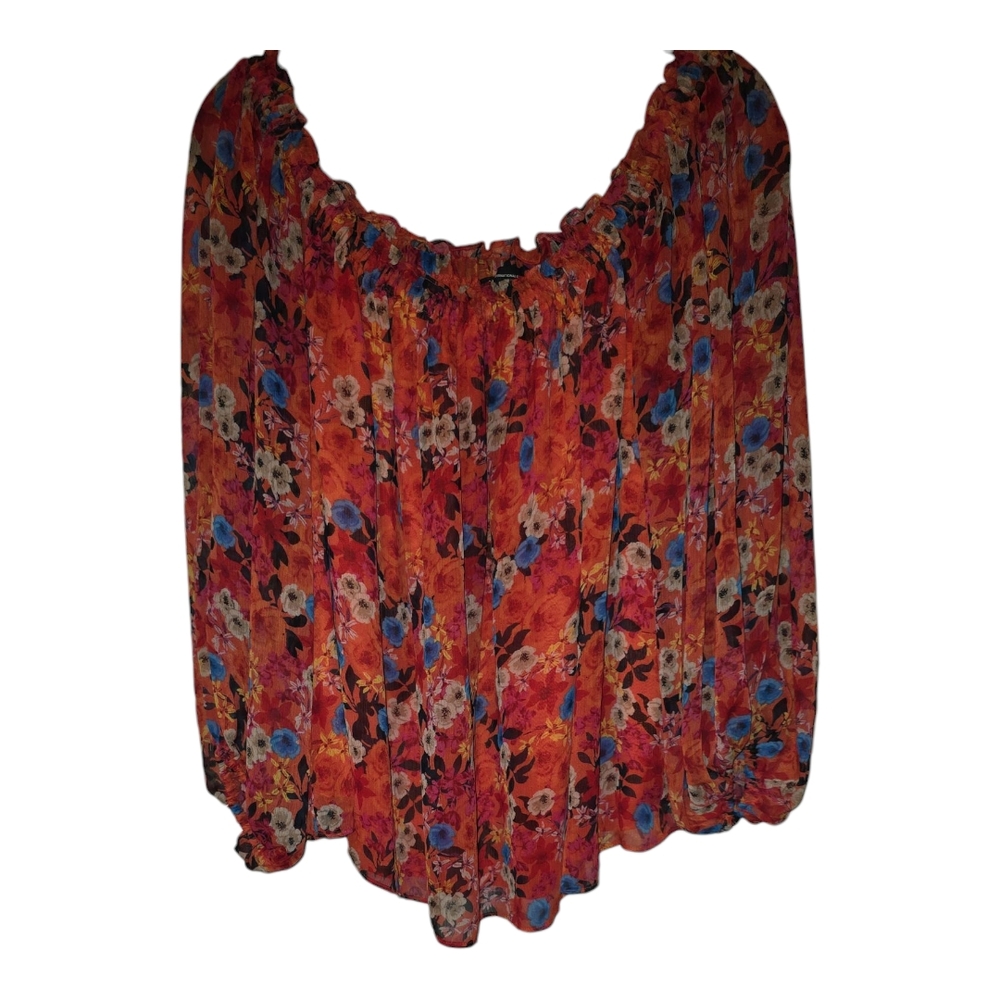 INC International Concepts Floral Blouse - Orange and Blue